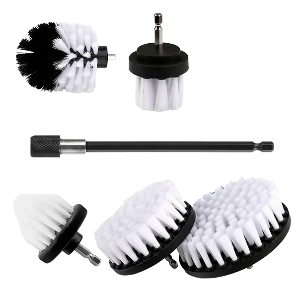 KIT 5 CEPILLOS PARA TALADRO + ALARGADOR LIMPIEZA DE TAPIZADOS