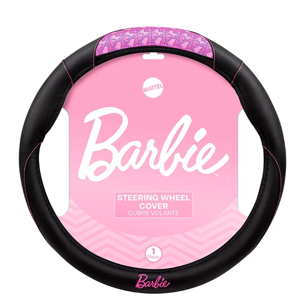 CUBRE VOLANTE BARBIE NEGRO CON APLIQUE ROSA SUPERIOR