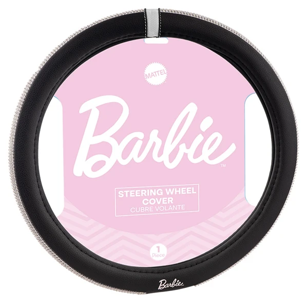 CUBRE VOLANTE BARBIE NEGRO CON VUELTA DE BRILLOS PLATEADOS