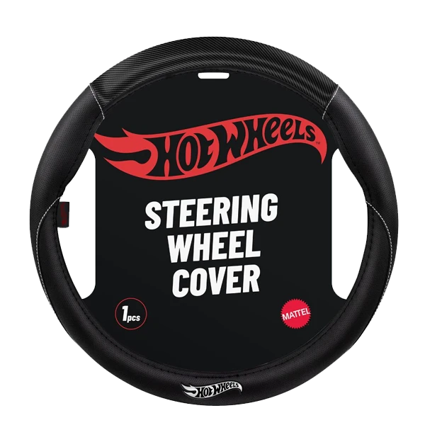 CUBRE VOLANTE HOT WHEELS NEGRO CON COSTURAS BLANCAS